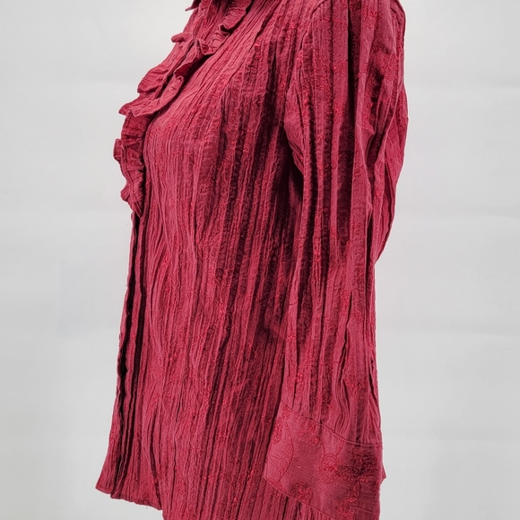 St Johns Bay 3/4 Sleeve Ruffle Womens Large Red Button Up Shirt Blouse - Picture 5 of 8